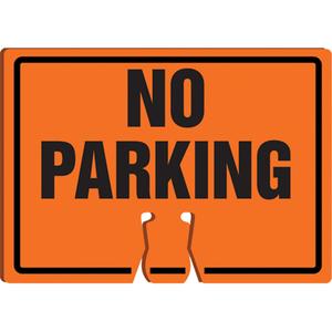 "No Parking" Cone Top Warning Sign - Plastic, 10", 14", Bolt-On, English, Traffic/Industrial Traffic, No Parking