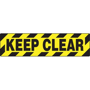 "Keep Clear" Skid-Gard™ Floor Sign - Flat, English, Vinyl, Adhesive, Black & Yellow, 6", 24"