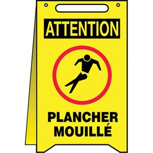"Plancher mouillé" Fold-Ups™ Sign - 20", French with Pictogram, Plastic, Upright