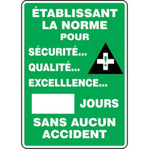 "Jours sans accident" Write-A-Day Scoreboard - Plastic, 28", 20", Bolt-On, French with Pictogram, Safety Incentive and Motivational, Établissant la norme