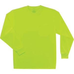 GloWear 8091 Non-Certified Long Sleeve T-Shirt - High Visibility Lime-Yellow, Small, Medium, Large, X-Large, 2X-Large, 3X-Large, 4X-Large, 5X-Large, Polyester, None