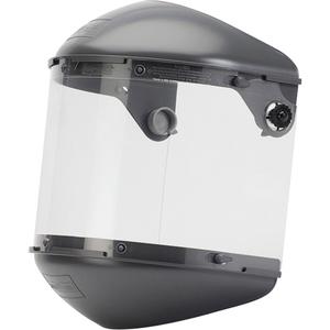 Fibre-Metal Dual 4" Crown High Performance Face Shield System - 8", 16-1/2", 0.06", Propionate, Clear, Ratchet, ANSI Z87+, Grey, Plastic, Single Crown with Chin Guard, Uncoated