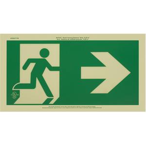 Ultra-Glow™ Running Man Exit Sign with Right Arrow - Plastic, 9-1/2", 16-1/4", Bolt-On, Pictogram, Fire and Emergency, Green illuminating, 50', Right, Right Running Man Pictogram