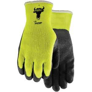 330 Visibull Gloves - Large/9, Small/7, Medium/8, X-Large/10, Polyester, Rubber Latex, Dipped Palm, Per Pair, Crinkle, Knit wrist, Poly/Cotton
