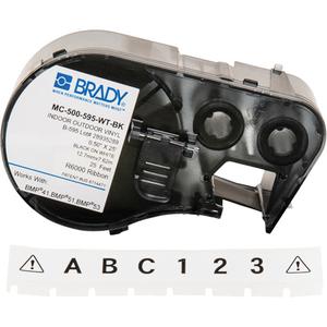 Label Maker Cartridge - Vinyl, Black, White, 0.5", BMP® 51/BMP® 53/BMP® 41, Indoor/Outdoor, Gloss, 25'