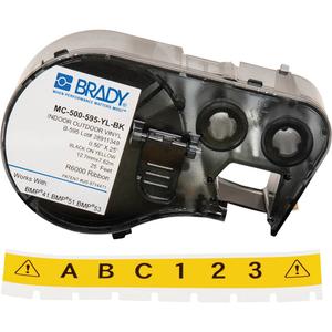 Label Maker Cartridge - Vinyl, Black, Yellow, 0.5", BMP® 51/BMP® 53/BMP® 41, Indoor/Outdoor, Gloss, 25'