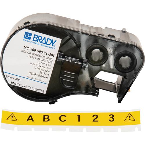 Label Maker Cartridge - Vinyl, Black, Yellow, 0.5", BMP® 51/BMP® 53/BMP® 41, Indoor/Outdoor, Gloss, 25'