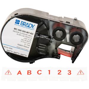 Label Maker Cartridge - Vinyl, Red, White, 0.5", BMP® 51/BMP® 53/BMP® 41, Indoor/Outdoor, Gloss, 25'