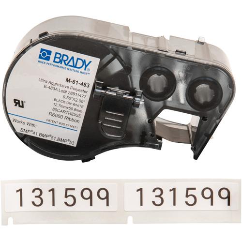Label Maker Cartridge - Polyester, Black, White, 0.5", BMP® 51/BMP® 53/BMP® 41, Indoor, Gloss, 80, 0.5" H x 2" W
