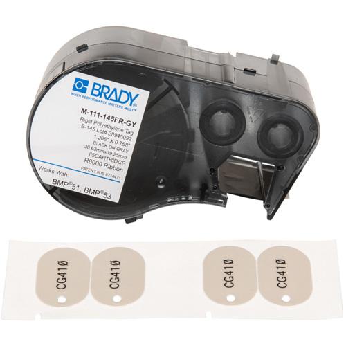 Tag Label Maker Cartridge - Polyethylene, Black, Grey, 0.75", BMP® 51/BMP® 53, Indoor, Matte, 65, 0.75" x 1.206" W