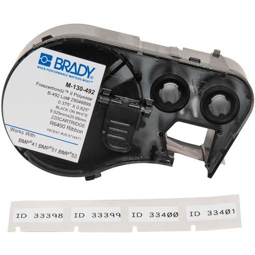 Low Temperature Label Maker Cartridge - Polyester, Black, White, 0.825, BMP® 51/BMP® 53, Refrigeration, Matte, 220, 0.825" H x 0.375" W