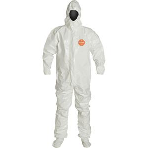 Hooded Coveralls - Tychem® 4000, Medium, 2X-Large, 3X-Large, 4X-Large, Large, Small, X-Large, White, Taped, Zipper