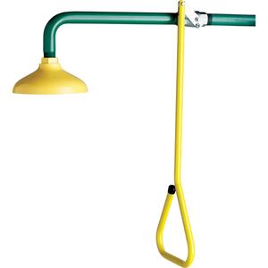 Lifesaver® Emergency Overhead Showers - Wall-Mount, 8"Dia. Showerhead, Cycolac® yellow plastic showerhead, Horizontal supply, Stays Open