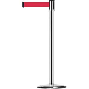Slimline TensaBarrier® Barrier Post - 38", Steel, Polished Chrome, Red, 7.5', Blank