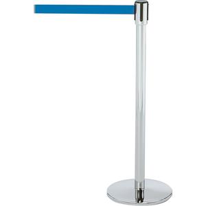 Slimline TensaBarrier® Barrier Post - 38", Steel, Polished Chrome, Blue, 7.5', Blank