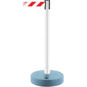 Outdoor TensaBarrier® Barrier Post - 37", Plastic, White, Black/Yellow, 7.5', Blank, POST/TAPE COMBINATION, White