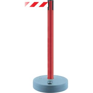 Outdoor TensaBarrier® Barrier Post - 37", Plastic, Red, White/Red, 13', Blank, POST/TAPE COMBINATION STRIPED