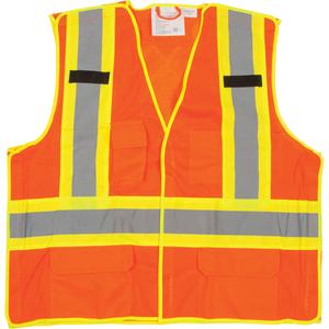 5-Point Tear-Away Premium Safety Vest - High Visibility Orange, Yellow & Silver, Large/X-Large, Polyester, Meets/Exceeds CSA Z96 Class 2 - Level 2