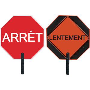 Double-Sided "Arrêt/Lentement" Traffic Control Sign - Aluminum, 18", 18", Bolt-On, French with Pictogram, Traffic, Lentement - arrêt, EGR, MUTCD Regulated