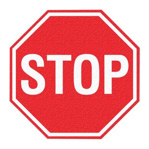"Stop" Floor Sign - Flat, English with Pictogram, Vinyl, Adhesive, Octagon, 1/32", 17", Octagon
