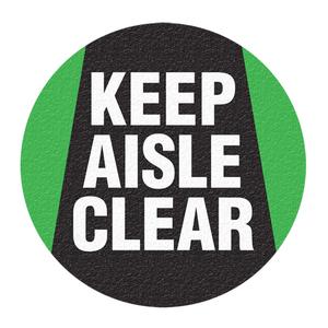 "Keep Aisle Clear" Floor Sign - Flat, English with Pictogram, Vinyl, Adhesive, Round, 1/32", 17"