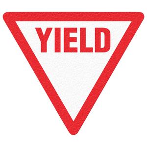"Yield" Floor Sign - Flat, English with Pictogram, Vinyl, Adhesive, Round, 1/32", 17"