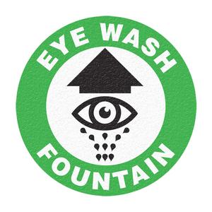 "Eye Wash Fountain" Floor Sign - Flat, English with Pictogram, Vinyl, Adhesive, Round, 1/32", 17"