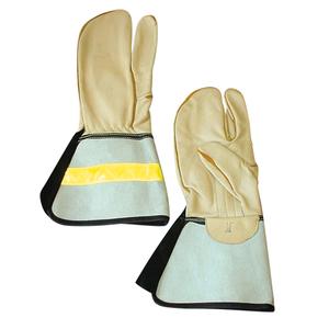 1 Finger Lineman's Glove - Large, Medium, X-Large, Unlined, Grain Cowhide, Gauntlet, Plasticized (PE), Pair