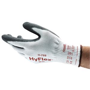HyFlex® 11-735 Cut Resistant Gloves - X-Small/6, Small/7, Medium/8, Large/9, X-Large/10, 2X-Large/11, 10, HPPE/Nylon/Spandex/Fibreglass, Polyurethane, Dipped Palm, ASTM ANSI Level A4/EN 388 Level C, EN 388 Level 4/ANSI/ISEA 105 Level 6