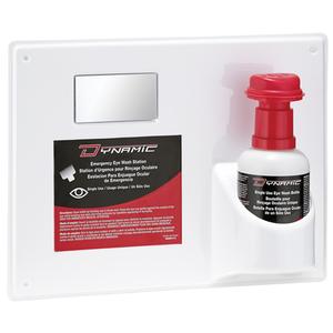 Dynamic™ Eyewash Station with Isotonic Solution - Single, Plastic, Panel FAEWS1113 and (1) bottle of Isotonic Solution with Eye Cup attach FAEW016SU (one time use)