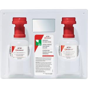 Dynamic™ Single-Use Eyewash Station with Isotonic Solution - Double, Plastic, Panel FAEWS1113 and (2) bottle of Isotonic Solution with Eye Cup attach FAEW016SU (one time use)