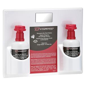 Dynamic™ Single-Use Eyewash Station with Isotonic Solution - Double, Plastic, (1) Eye Wash Panel FAEWS1416; (2) Bottles of FAEW032SU Single-Use Eyewash with Attached Eye Cup