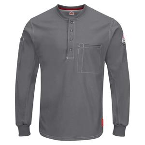 Excel FR® Long Sleeve Henley Shirts - 3X-Large, Small, Medium, Large, X-Large, 2X-Large, Grey, Cotton