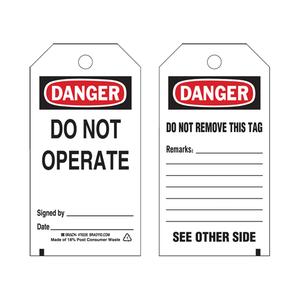 Lockout Tags - Plastic, English, 3", 5-3/4", Do Not Operate