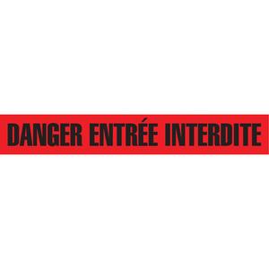 Barricade Tape - 3 mils, 1000', 3", Black on Red, French, Heavy-Duty, Danger Entrée Interdite