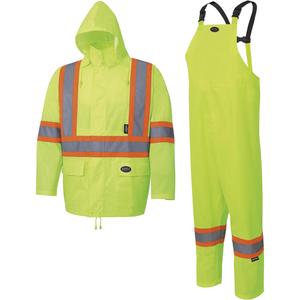 5619 150D Oxford Rain Suit - Polyester, Small, 2X-Large, 3X-Large, 4X-Large, Large, Medium, X-Large, Lime-Yellow, CSA Z96-15 Class 2 Level 2 (CSA Class 3 Level 2 when worn with pant)