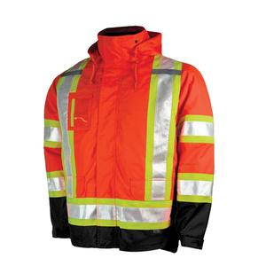 5-in-1 Safety Jacket - High Visibility Orange, Silver, Large, X-Small, 4X-Large, 5X-Large, Polyester, Meets/Exceeds CSA Z96 Class 2 - Level 2