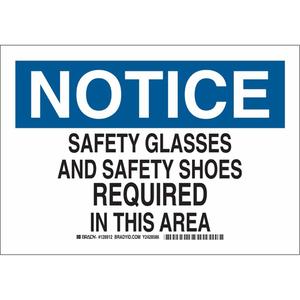 "Safety Glasses & Safety Shoes Required" Sign - Polyester, 10", 14", Adhesive, English, Personal Protection
