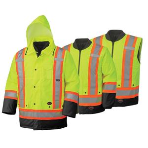 5021BB 6-in-1 Parka - High Visibility Lime-Yellow, Silver/Orange, 2X-Small, Polyester, Meets/Exceeds CSA Z96 Class 2 - Level 2