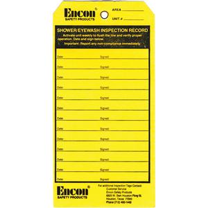 Emergency Shower & Eyewash Inspection Record Tag - Cardstock, English, 3-1/8", 6-1/4"