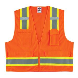 GloWear® 8248Z Two-Tone Surveyors Vest - High Visibility Orange, Yellow & Silver, Small/Medium, Large/X-Large, 2X-Large/3X-Large, Polyester, None