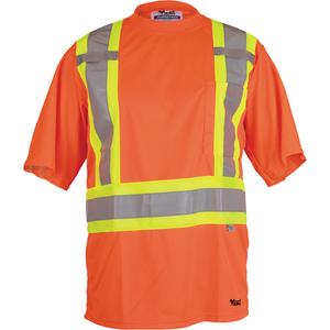 Viking® Safety T-Shirt - High Visibility Orange, Silver/Lime-Green, Large, Small, Medium, X-Large, 2X-Large, 3X-Large, Polyester, Meets/Exceeds CSA Z96 Class 2 - Level 2