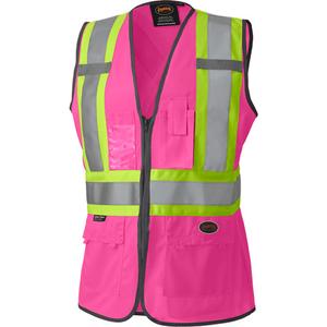 139PK Women's Safety Vest - Pink, Lime-Green & Silver, 2X-Large, 3X-Large, Polyester, Meets/Exceeds CSA Z96 Class 1 - Level 2