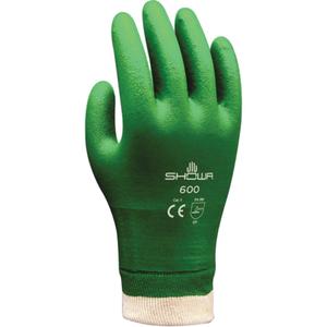 Atlas 600 Coated Gloves - Large/9, Small/7, Medium/8, X-Large/10, 9", 53-mil, Knit Wrist, PVC, Cotton, Unrated, Green