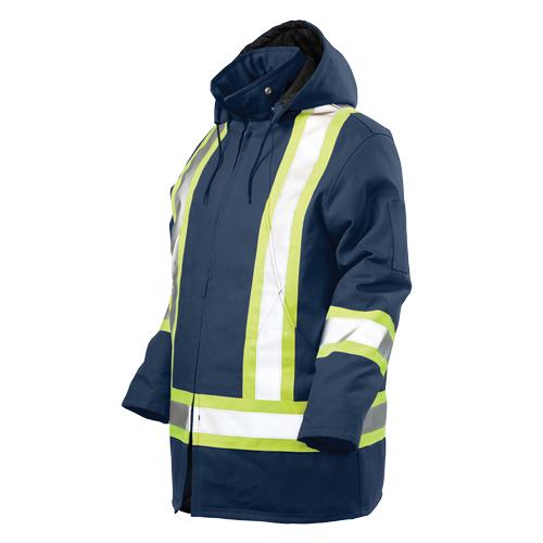 Safety Parka - Navy Blue, Silver/Yellow, Large, Medium, Small, X-Large, 2X-Large, 3X-Large, 4X-Large, 5X-Large, Cotton, Meets/Exceeds CSA Z96 Class 1 - Level 2