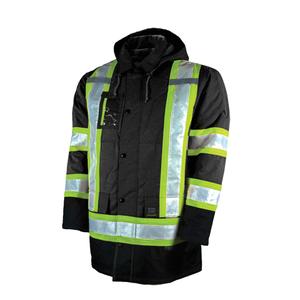 Lined Safety Parka - Black, Silver/Yellow, Large, 2X-Large, 3X-Large, 4X-Large, 5X-Large, Polyester, Meets/Exceeds CSA Z96 Class 1 - Level 2