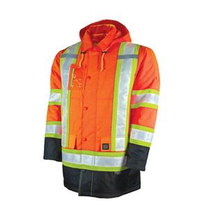 Lined Safety Parka - High Visibility Orange, Silver/Yellow, Large, X-Small, 2X-Large, 3X-Large, 4X-Large, 5X-Large, Polyester, Meets/Exceeds CSA Z96 Class 2 - Level 2