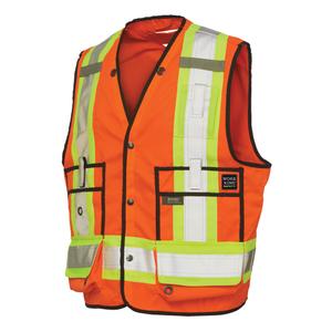 Surveyor Safety Vest - High Visibility Orange, Yellow & Silver, Large, Medium, Small, X-Large, 2X-Large, 3X-Large, Polyester, Meets/Exceeds CSA Z96 Class 2 - Level 2