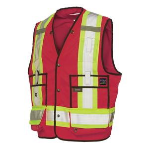 Surveyor Safety Vest - Red, Yellow & Silver, Large, Medium, Small, X-Large, 2X-Large, 3X-Large, Polyester, Meets/Exceeds CSA Z96 Class 1 - Level 2