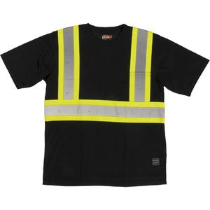 Short-Sleeved Safety T-Shirt with Pocket - Black, Silver/Yellow, Large, Medium, Small, X-Large, X-Small, 2X-Large, 3X-Large, 4X-Large, 5X-Large, Polyester, Meets/Exceeds CSA Z96 Class 1 - Level 2